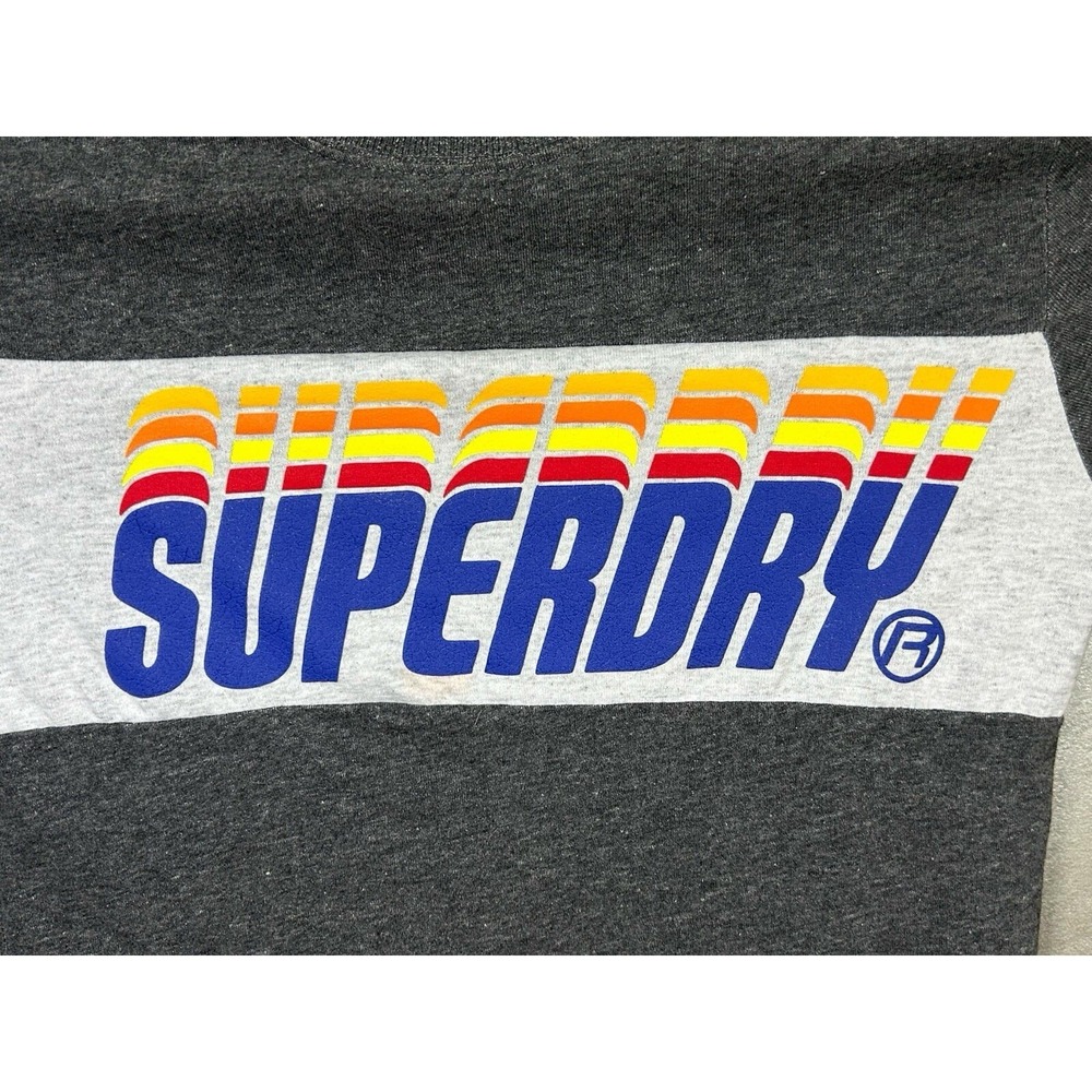Super Dry Graphic Tee Mens Small Grey Blue Yellow‎ White JPN Outdoor Vintage